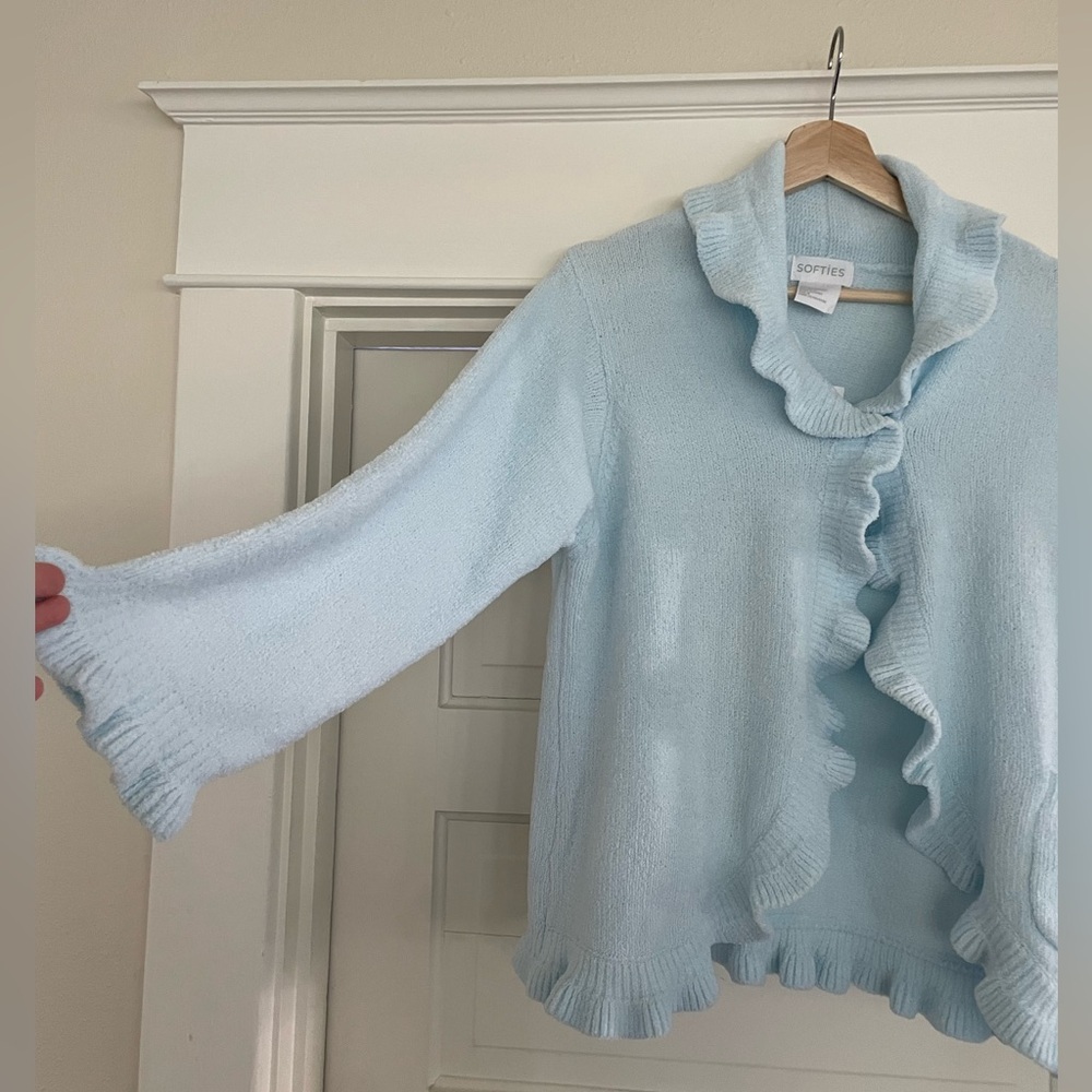 NWT Softies Blue Ruffle Chenille Bed Jacket